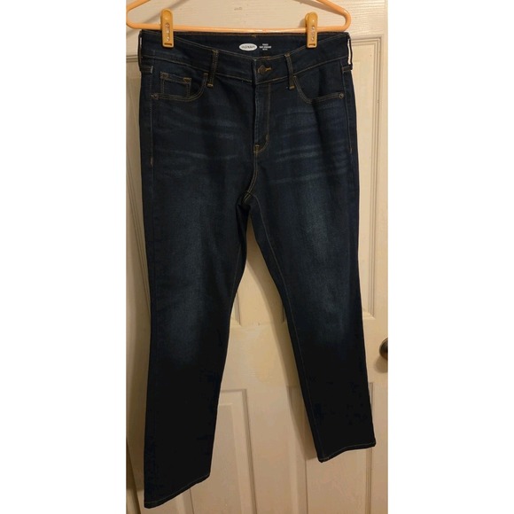 Old Navy Denim - Old Navy Womens Power Slim Straight Mid Rise Dark Wash Blue Jeans 8 Short